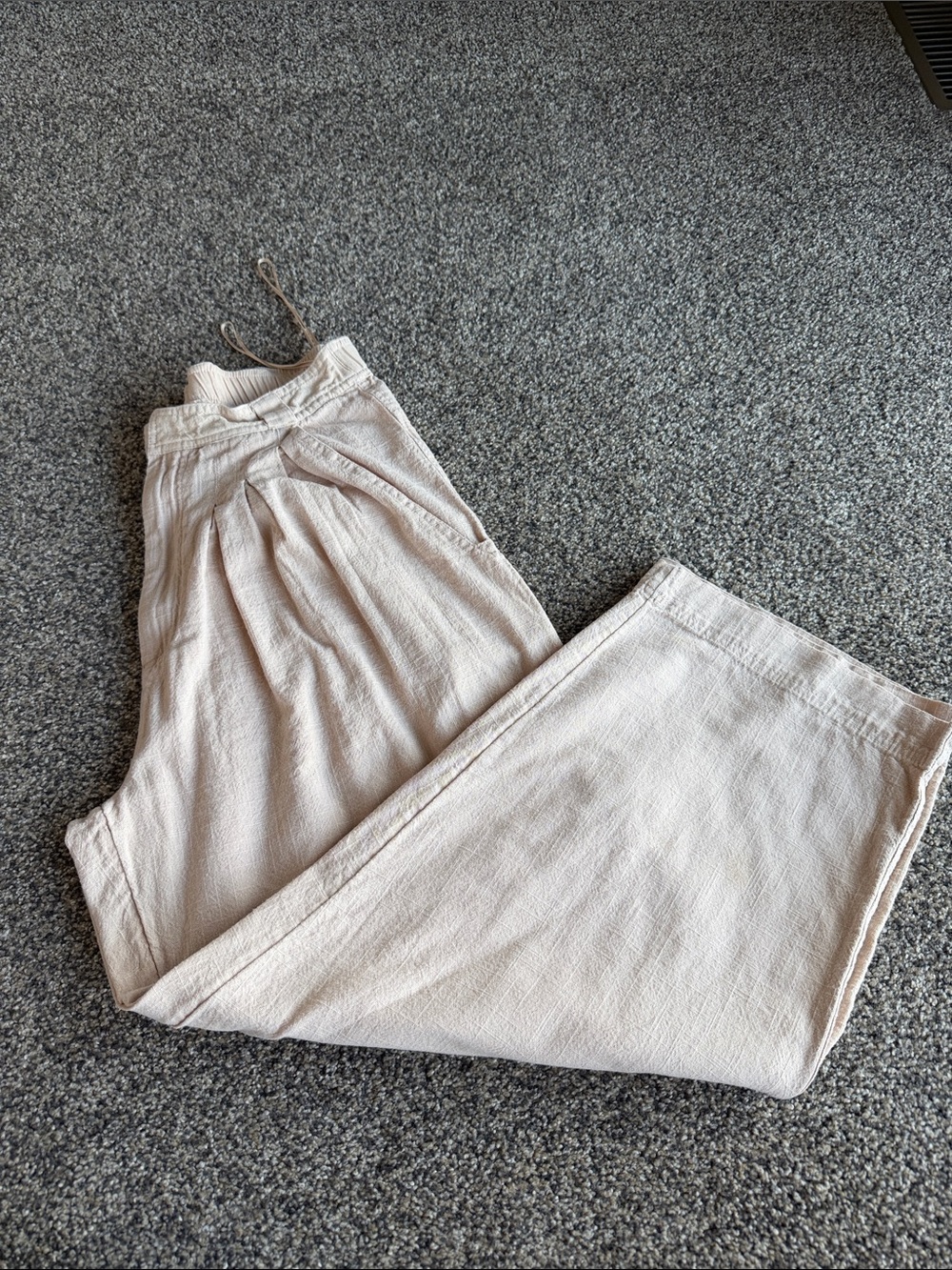 Free People Pleated Wide-Leg Pants in Light Beige